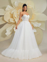 Gorgeous Sleeveless Off-The-Shoulder Solid Color Heavily Beaded Embroidered Puff A-Line Wedding Dress, White Bridal Gown For Formal Occasions